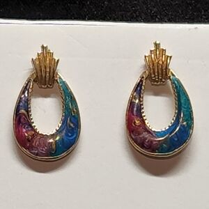 ✨ VTG 80s Marbled Enamel Door Knocker Earrings ✨